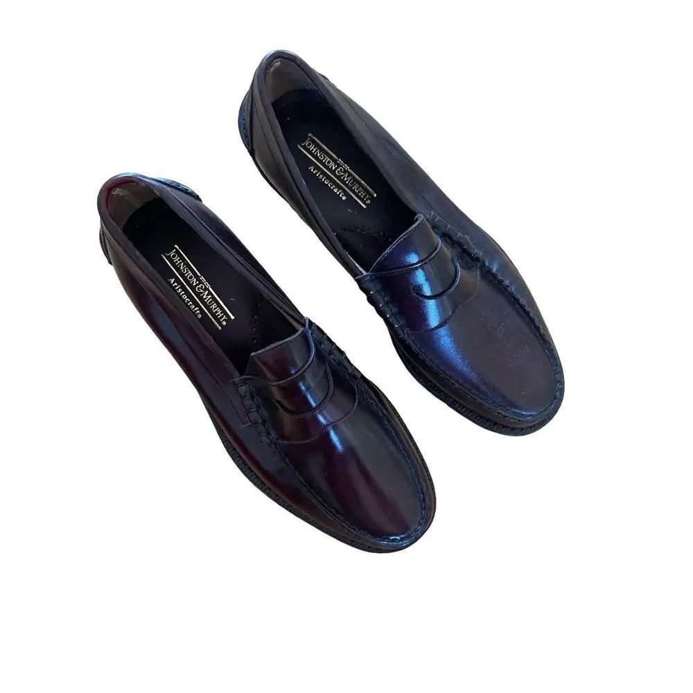 Johnston & Murphy Mens Brown Moc Toe Slip On Leather Loafer Dress Shoes Size 8